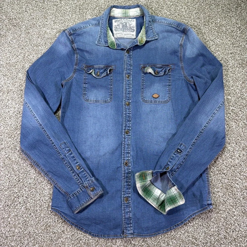 Men's Buffalo David Bitton Denim Button Up Shirt Medium Slim Fit